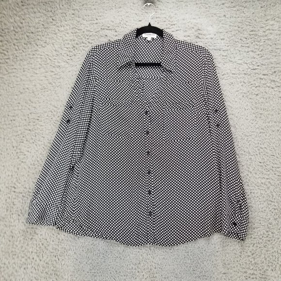 Express Tops - Express Shirt Womens Large Black Polka Dot Long Sleeve Button Up